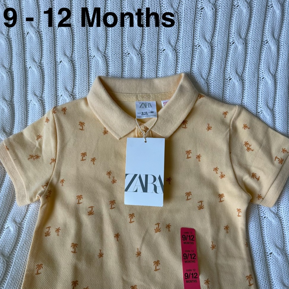 Zara Baby NEW Cotton Pique Polo Tee Top 9 12 Months Infant Summer Palm Trees